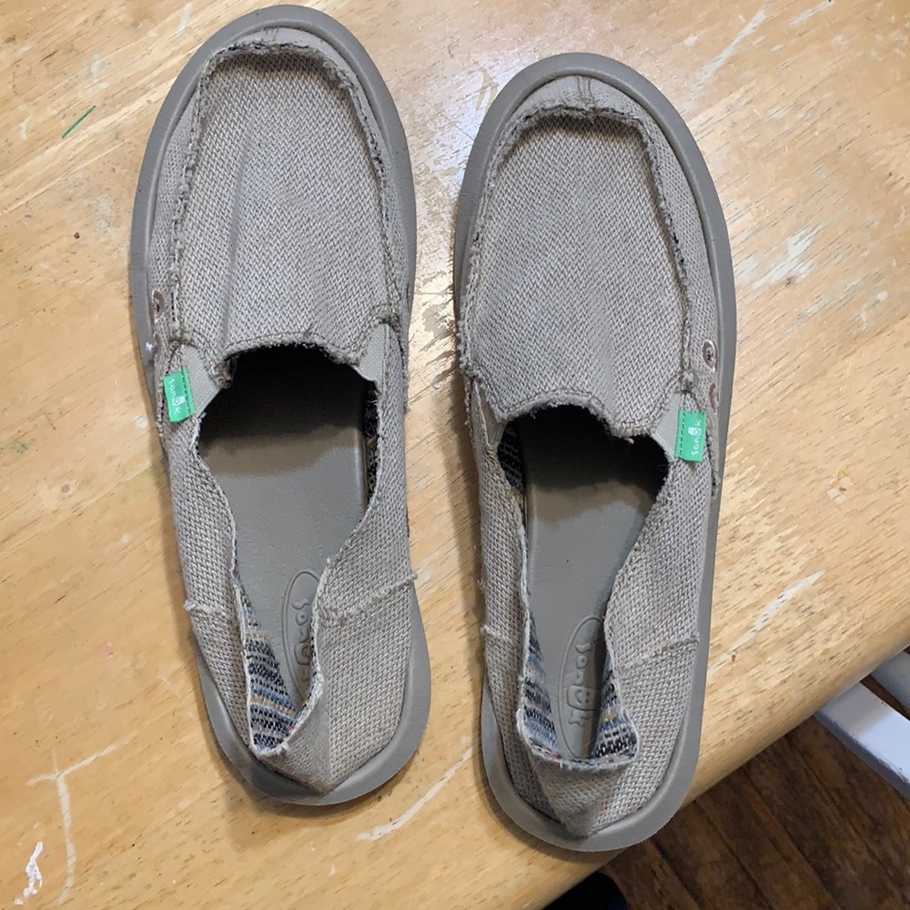 Sanuk Beige Canvas Slip-On Moccasins
